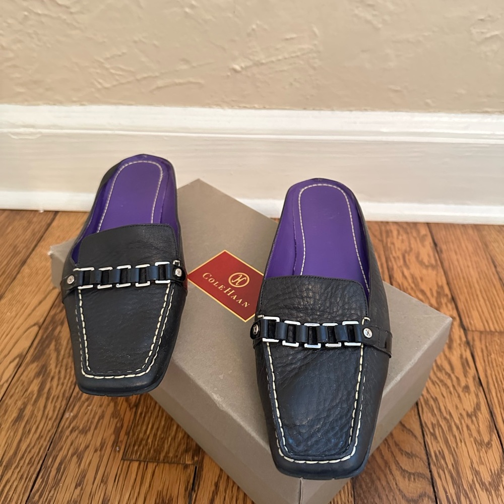 Cole Haan Black and Purple Loafers with Classic Design